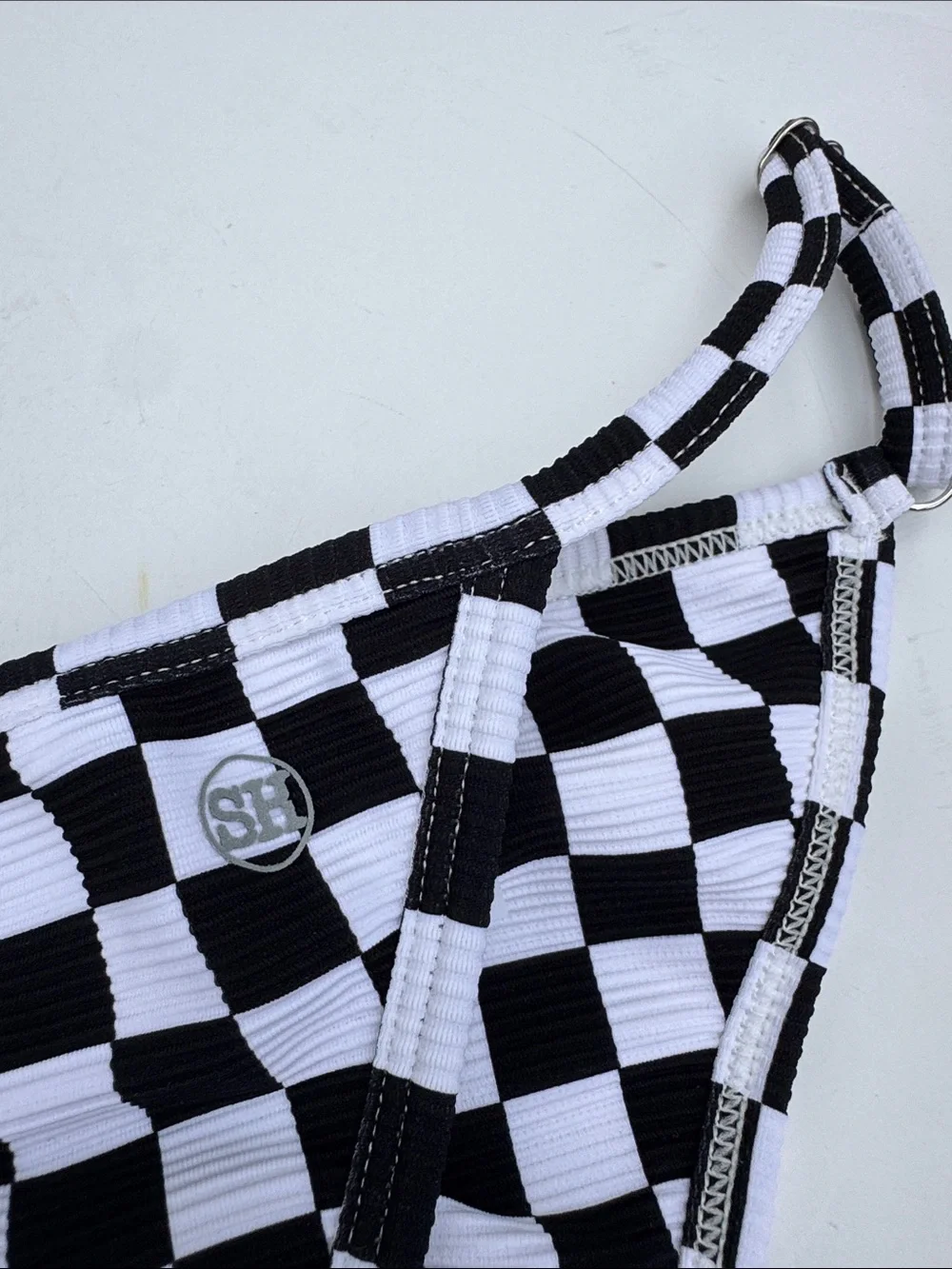 Salty Honey Women's Black & White Checkerboard high cut Bikini Bottom
